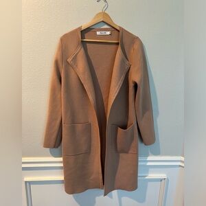 Women’s Long Camel Open Front Cardigan